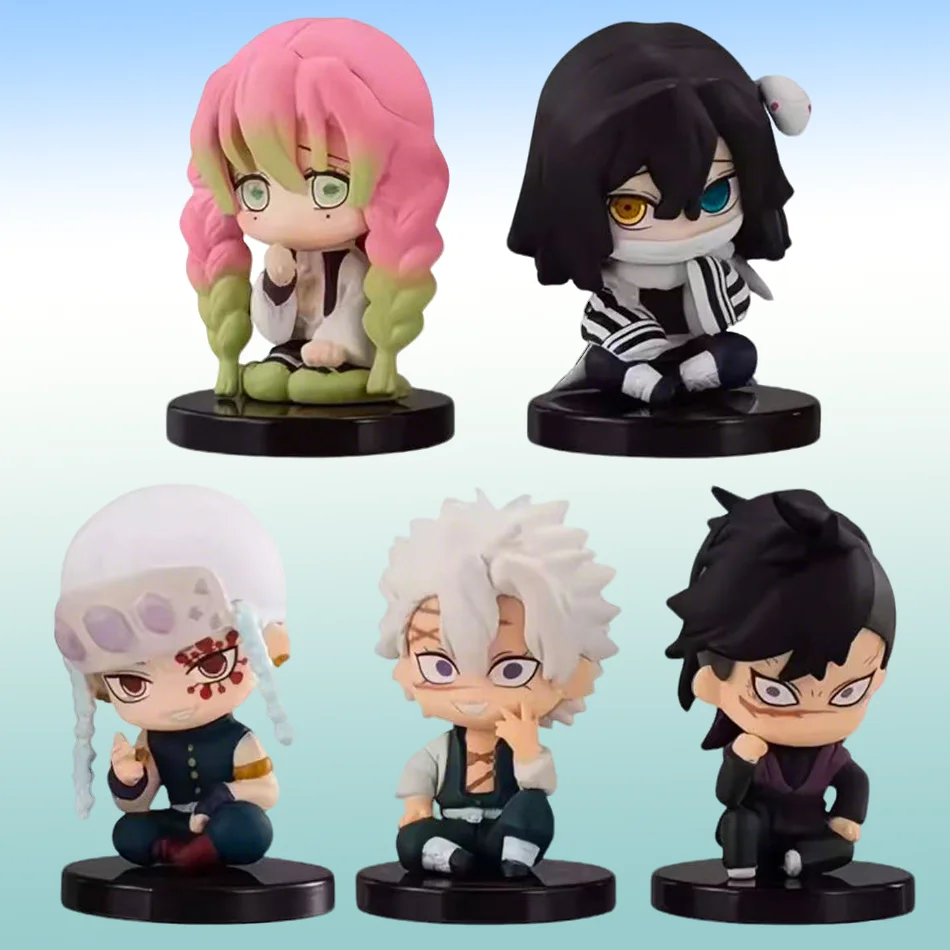 Demon Slayer Q Version ערכת 5 דמויות יושבות צ'יבי PVC בצורת רוחות (6cm) (Demon Slayer Q Version 5-Piece Sitting Chibi PVC Ghost Dolls (6cm))